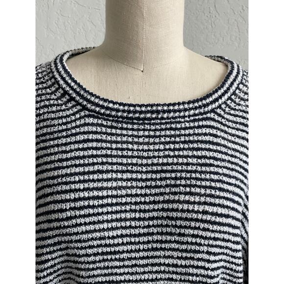 J. Crew Navy White Striped Short Sleeve Sweater Medium - Picture 7 of 8